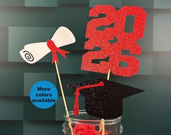 2026 Graduation Centerpiece Sticks - Set of 3 - Class of 2026 - Graduation Party Decoration - Congrats Grad - Graduate Glitter Centerpieces