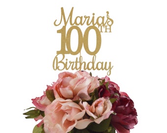 Centro de mesa para el 100 cumpleaños - Decoración personalizada con purpurina para el 100 cumpleaños - Centro de mesa a medida para un cumpleaños importante