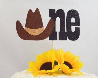 Cowboy One First Birthday Glitter Cake Topper - My First Rodeo Smash Cake Topper - Cowgirl 1st Birthday Party - Western Theme Birthday Decor