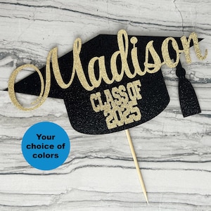 Graduation Cap Glitter Cake Topper - 2025 Grad Personalized Congrats Cake Topper- Congratulations - Class of 2025 - Graduation Party Decor