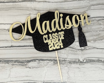 Graduation Cap Glitter Cake Topper - 2024 Grad Personalized Congrats Cake Topper- Congratulations - Class of 2024 - Graduation Party Decor