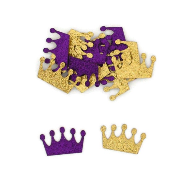 Glitter Crown Confetti - 100 Pieces - Gold and Dark Purple - Princess Party Decor - Royalty 1st Birthday Table Scatter - Royal Baby Shower