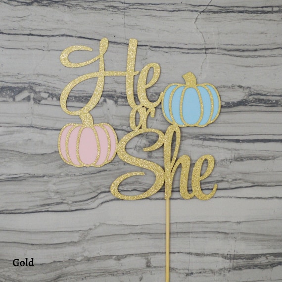 He or She Pumpkin Cake Topper - Gender Reveal Baby Shower - Little Pumpkin - Fall Baby Sprinkle - Thanksgiving Baby Topper - Boy or Girl