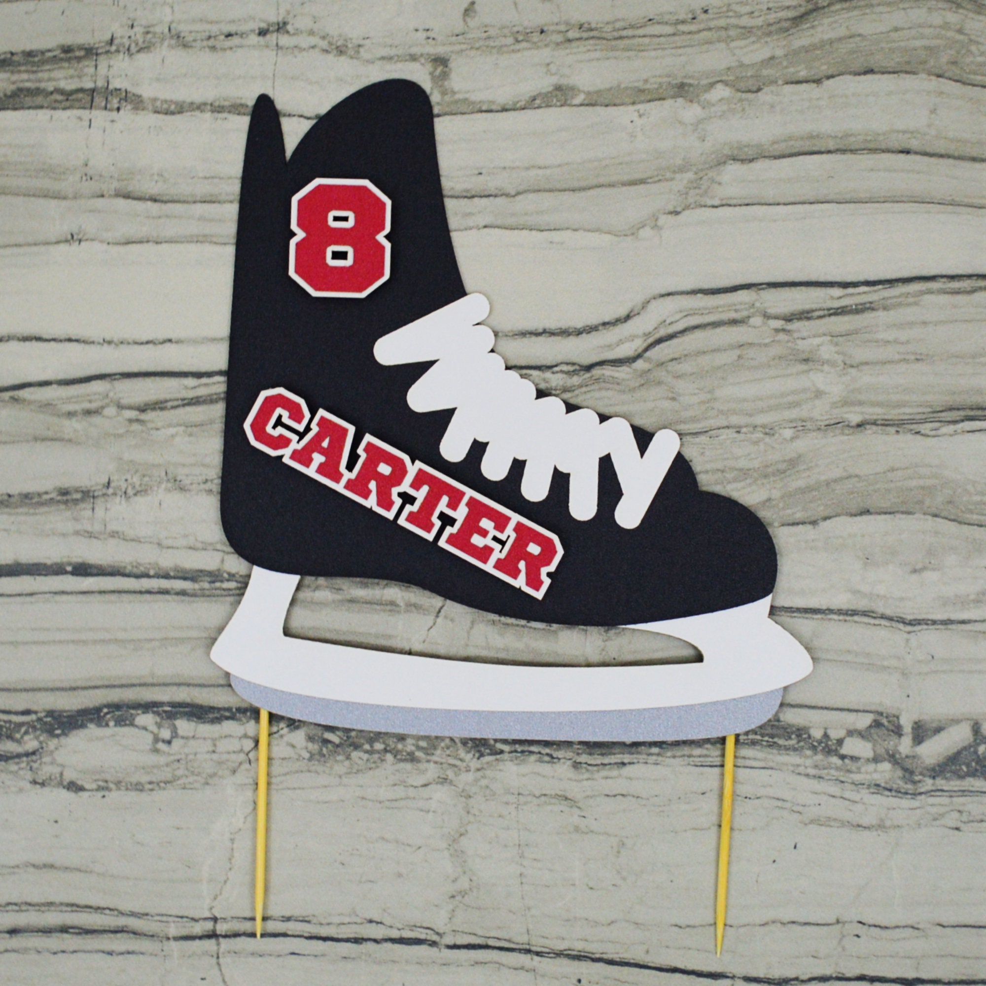 Hockey Skate Birthday Cake Topper - Personalized with Name and Age - Hockey Theme Birthday Party - Sports Theme - Ice Skating Rink Party