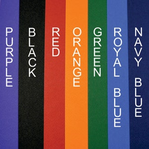 May include: A series of vertical stripes in various colours, each labelled with a white font. The colours are purple, black, red, orange, green, royal blue, and navy blue. The image is brightly lit.