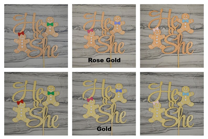 He or She Gingerbread Christmas Cookie Cake Topper - Gender Reveal Baby Shower - Christmas Baby Shower - Winter Baby Sprinkle - Boy or Girl image 7