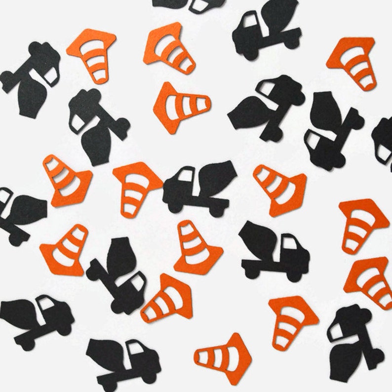 Construction Confetti Cement Truck and Safety Cones Construction Theme Birthday Party Table Scatter Boys Birthday Decor Black