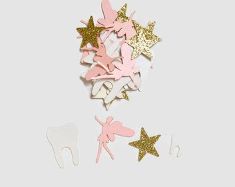 Tooth Fairy Confetti - 100 Pieces - Light Pink, Gold, and White - First Tooth Loss - Tooth Fairy Visit Kit - Tooth Fairy Dust