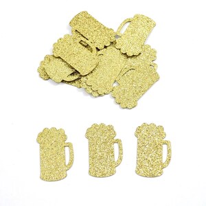 Beer mug shaped confetti pieces in gold glitter.