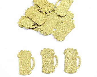 Beer Mug Confetti in Gold Glitter - 50 Pieces - Cheers to Beers - 21st Birthday Party - A Baby is Brewing Theme Baby Shower - Thirsty Thirty