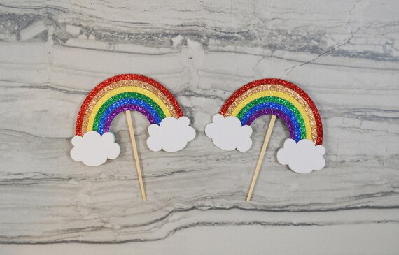 Rainbow Cupcake Toppers, Glitter Rainbow Birthday Decorations, Rainbow Baby Shower Decor, Birthday Girl Food Picks, Kids Party Supplies