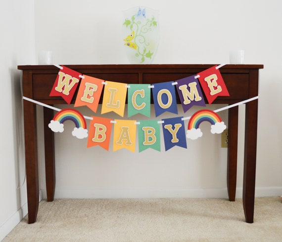 Rainbow Welcome Baby Banner - Rainbow Baby Shower Banner - Baby Shower Decor - Rainbow Baby Sprinkle - Boy Girl Shower - Nursery Decoration