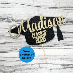 Graduation Cap Glitter Cake Topper - 2026 Grad Personalized Congrats Cake Topper- Congratulations - Class of 2026 - Graduation Party Decor