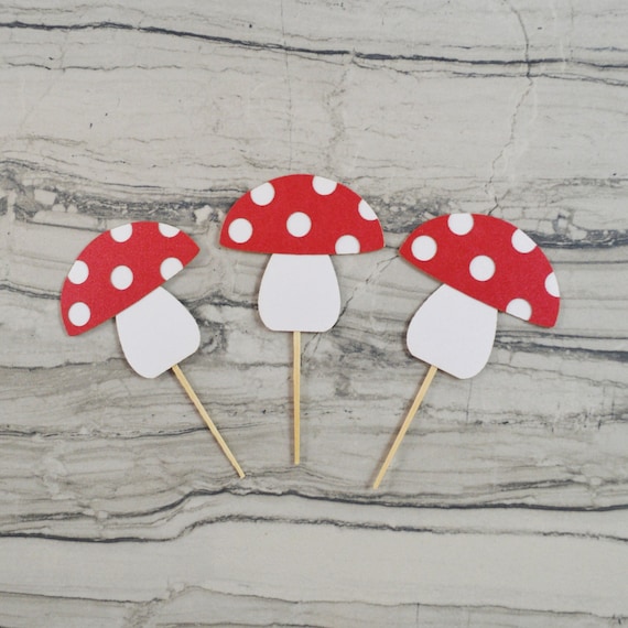 Mushroom Cupcake Toppers - Fairy Garden Party Decorations - Woodland Baby Shower Decor - Enchanted Forest Birthday - Toadstool Theme Pick