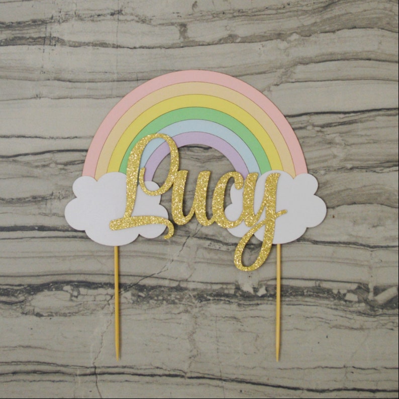 rainbow cake topper in pastel colors personalized birthday etsy