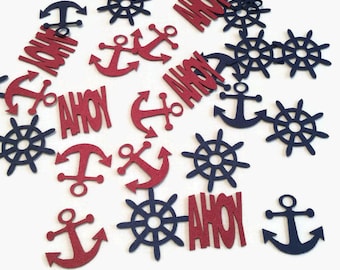 Nautical Confetti - 200 Pieces - Anchor - Ships Wheel - Ahoy Confetti - Sailing Baby Shower - First Birthday Decor - Beach Theme Wedding