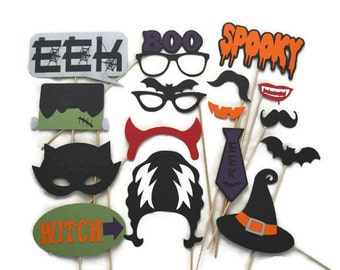 Halloween Photo Booth Props - 16 Piece Set - Halloween Party Decorations - Halloween Theme Birthday Party - Halloween Table Centerpieces