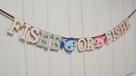 Fish HE or Fish SHE Gender Reveal Banner Fishing Theme He or She Gender  Reveal Fishing Baby Shower Decorations Boy or Girl Party Decor 