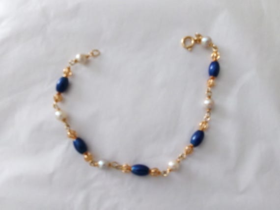 Vintage UnoAerre 18K Gold Bracelet: Cobalt Enamel… - image 7