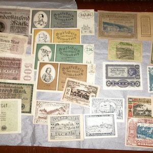 Collection of 22 Antique German and Austrian Banknotes - Emergency Money - Notgeld between 1920 and 1923