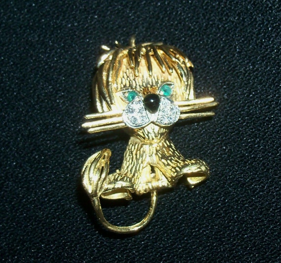 Vintage 18K Yellow Gold Leo Lion Cub Pin Brooch w… - image 1