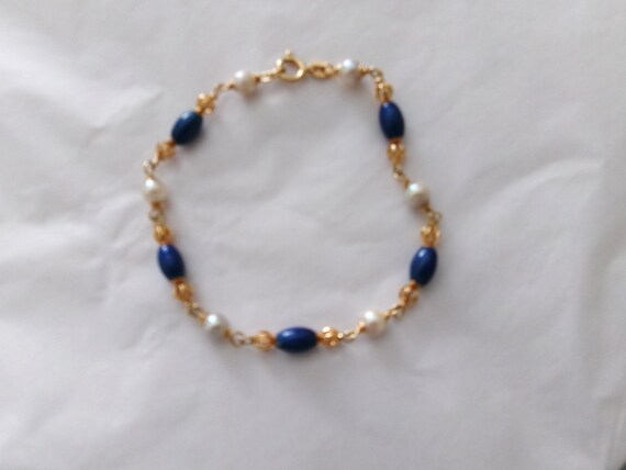 Vintage UnoAerre 18K Gold Bracelet: Cobalt Enamel… - image 6