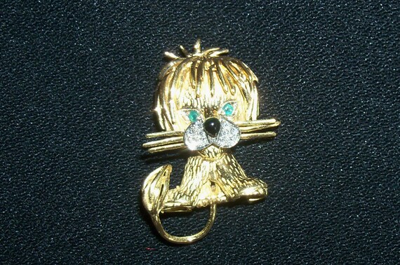 Vintage 18K Yellow Gold Leo Lion Cub Pin Brooch w… - image 6