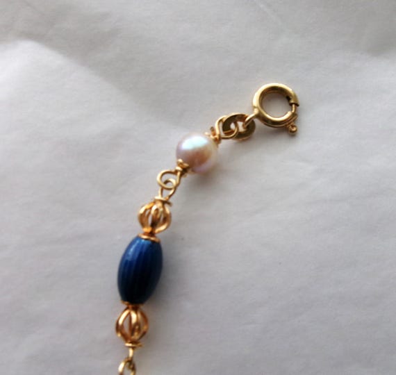 Vintage UnoAerre 18K Gold Bracelet: Cobalt Enamel… - image 2