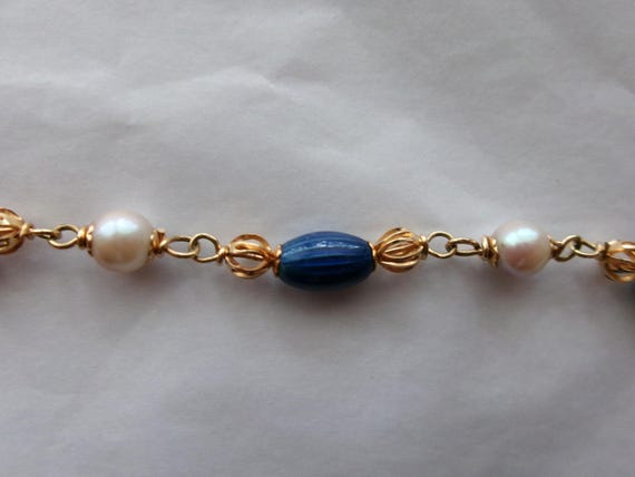 Vintage UnoAerre 18K Gold Bracelet: Cobalt Enamel… - image 4