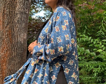 Silk Kimono, Silk Coat, Silk Robe, Kimono Up cycle, Blue Robe, Blue Kimono, Event Wear, Comic con, Japanese Art, Art to Wear, Sustainable