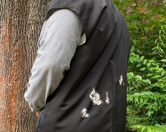 Up cycled Haori Vest, Haori Vest, Zwart Vest, Zijden Vest, Japans Icoon, Up cycled Kimono, Art to Wear, Mens Formeel, Womens Vest