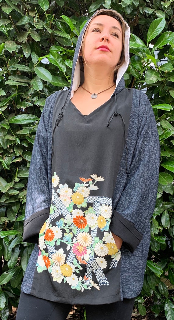 Tunic Top Silk Hoodie Floral 