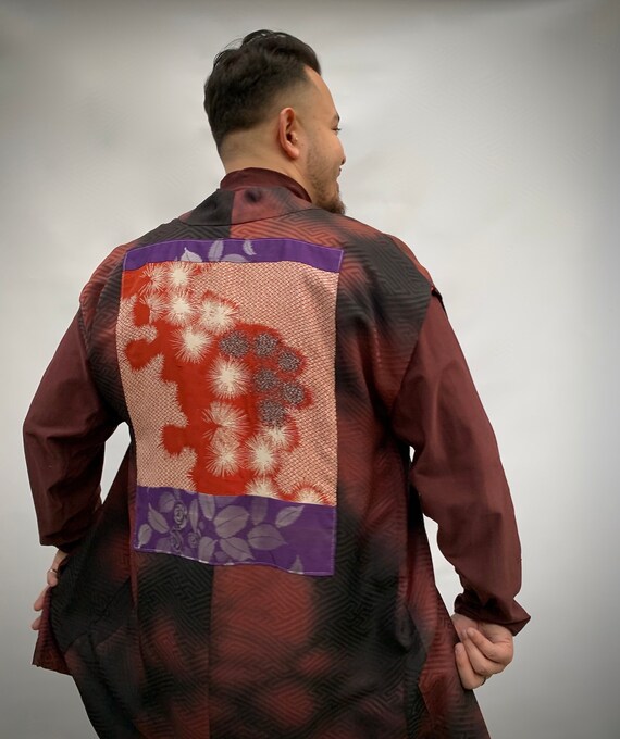 Up Cycled Haori Vest, Vest With Appliqué Back, Silk Vest, Japanese 