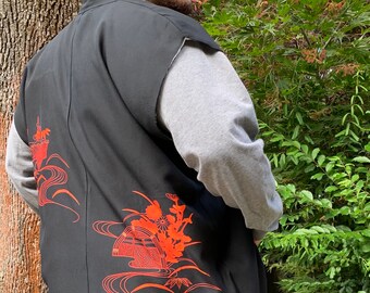 Up gefietst Haori Vest, Haori Vest, Black Vest, Silk Vest, Japanse kunst, Up gefietst Kimono, Art to Wear, Mens Formal, Womens Vest, One size