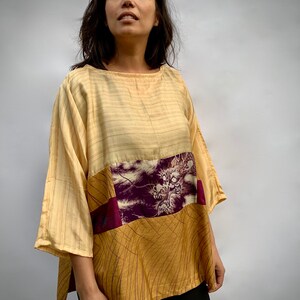 Dragon Top, Silk Top, Tunic Top, Silk Blouse, Comic con, Sustainable Wear, Up cycled Kimono, Gold Blouse image 2