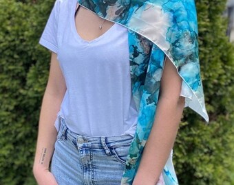 Satin scarf blue canvas reproduction bright colors for women