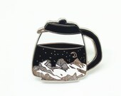 Coffee Enamel Pin, Percolator Coffee Maker, Mountains Pin, Coffee Pot, Hard Enamel Pin, Three Sisters Mountain, Espresso Enamel Pin