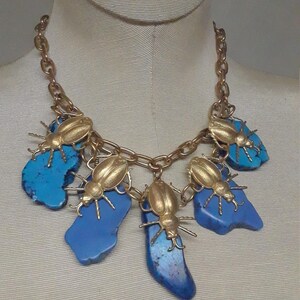 the Scarab Beetles Necklace dyed howlite turquoise unique statement piece original designs fashion jewelry resort collection