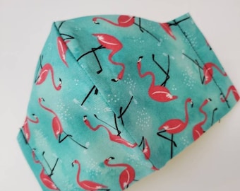 Florida Flamingo Face Mask,  Tropical Flamingo Reusable Mask, Flamingo Washable Mask, Triple Layer Mask, Made In USA