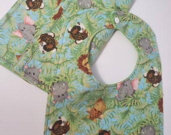 Jungle Safari Theme Bib and Burp Cloth Set, Neutral Baby Shower Gift, Jungle Burp Cloth, Jungle Bib, Safari Burp Cloth, Safari Bib
