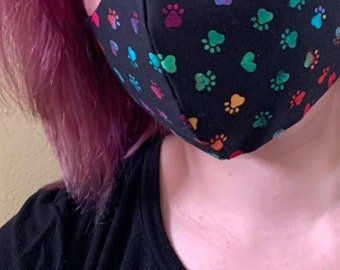 High Quality Face Mask, Reusable Mask, Washable Mask, Puppy Prints and Hearts, Triple Layer Cotton Face Mask,