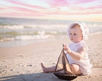 Girls Monogrammed Sun Bonnet Baby Toddler Eyelet lace trim on our favorite sun hat