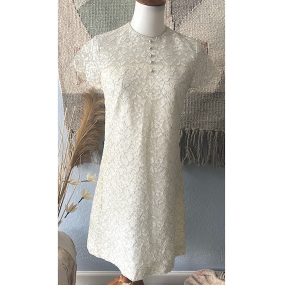 Vintage 70s lace and silver mini baby doll dress |