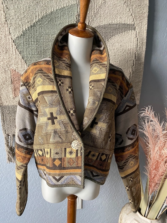 Vintage 90s cropped southwestern tapestry coat