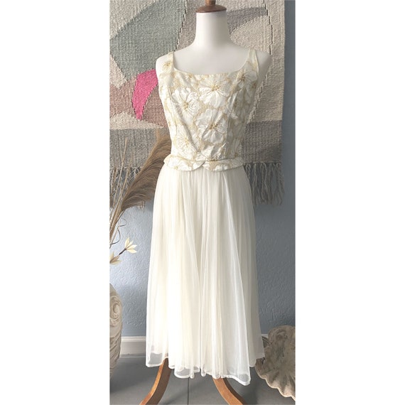 Vintage 50s cream cocktail dress w/ chiffon skirt