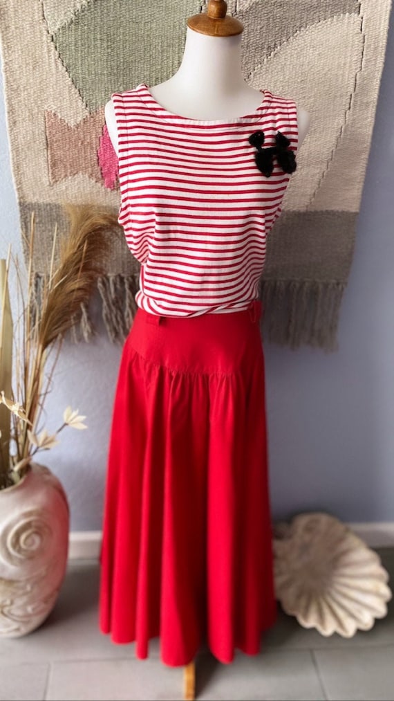 Vintage 80s Liz Claiborne Red striped day dress
