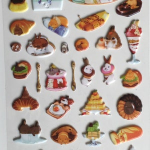 Stickers gonflés lapin macaron - 1 feuille - spongieux pop up - Stickers créatifs - pâtisserie - Stickers papeterie