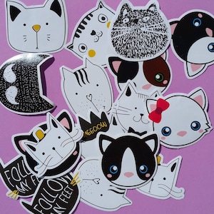 Flocons d'autocollants chat - 45 pièces - Pack de boîte Chats Kitten Kitty Head Funny Cute Papeterie Grands énormes autocollants en vrac Artisanat cadeau pour amoureux des animaux