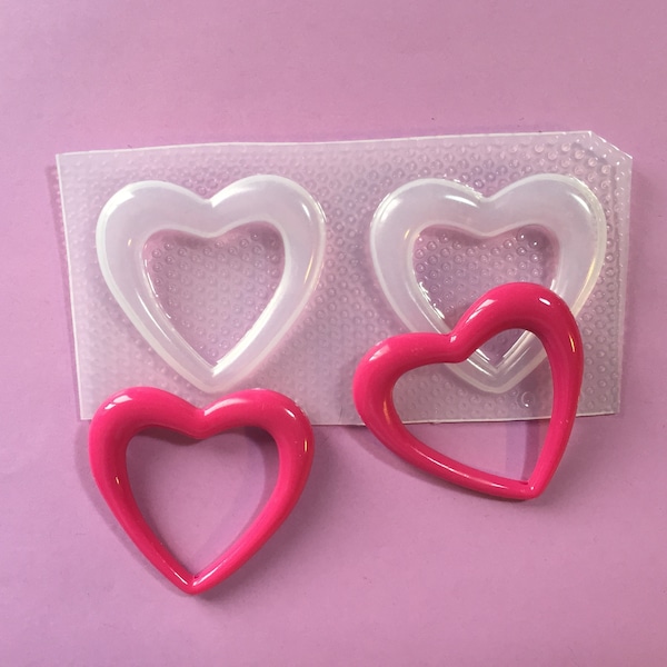 Large Hollow Bubble Heart Resin Mold - Jewelry Flexible Plastic Molds - Hearts - 80s Earrings - DIY Fondant Cake Decoration - Retro
