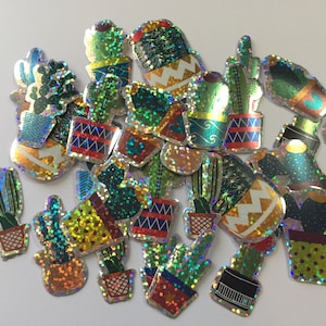 Cactus holografische stickervlokken 30 stuks - Stickers - Tuin - Planten - Miss Time - Groen